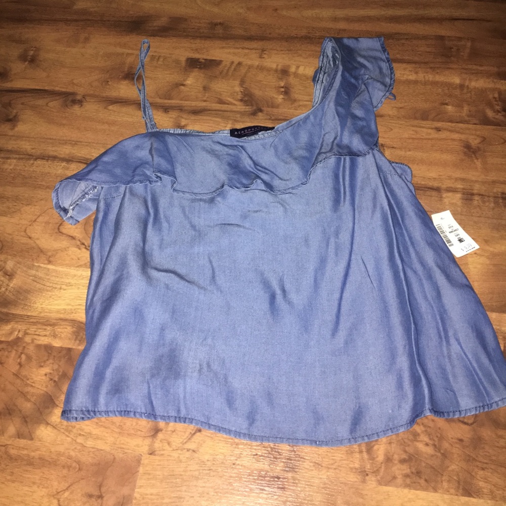 Blue off the shoulder shirt